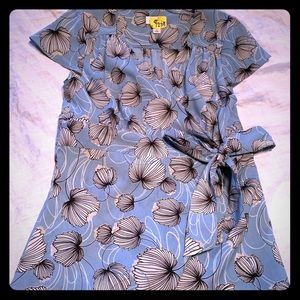 Sky blue flower print wrap blouse